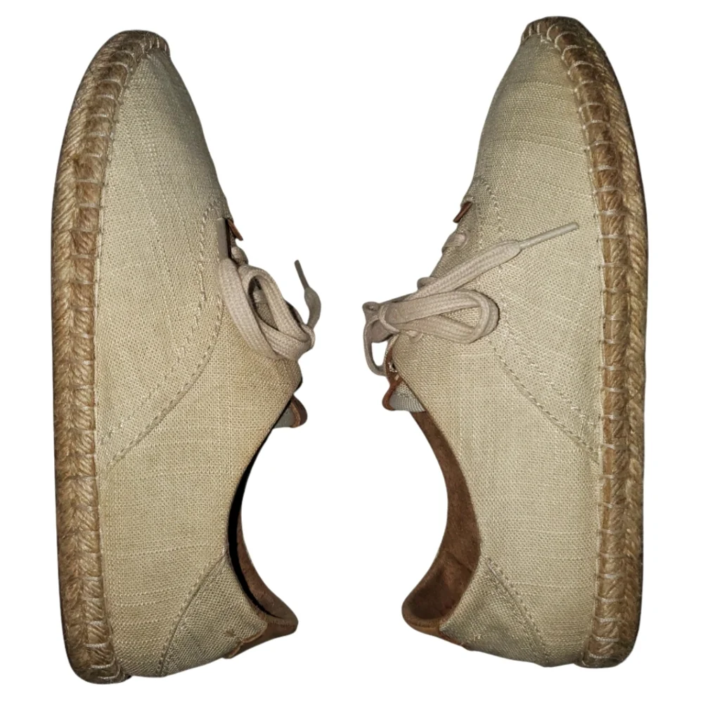 OLUKAI Kaula Pa'a Li Cream Linen LaceUp Boho Minimalist‎ Espadrille Flats Size 7